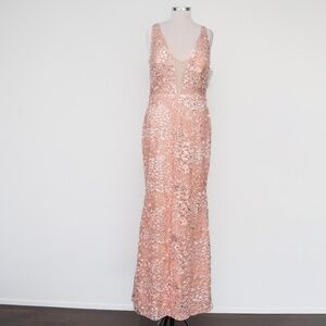 SOANI - Pink‎ Sequin Embroidered Deep V Gown